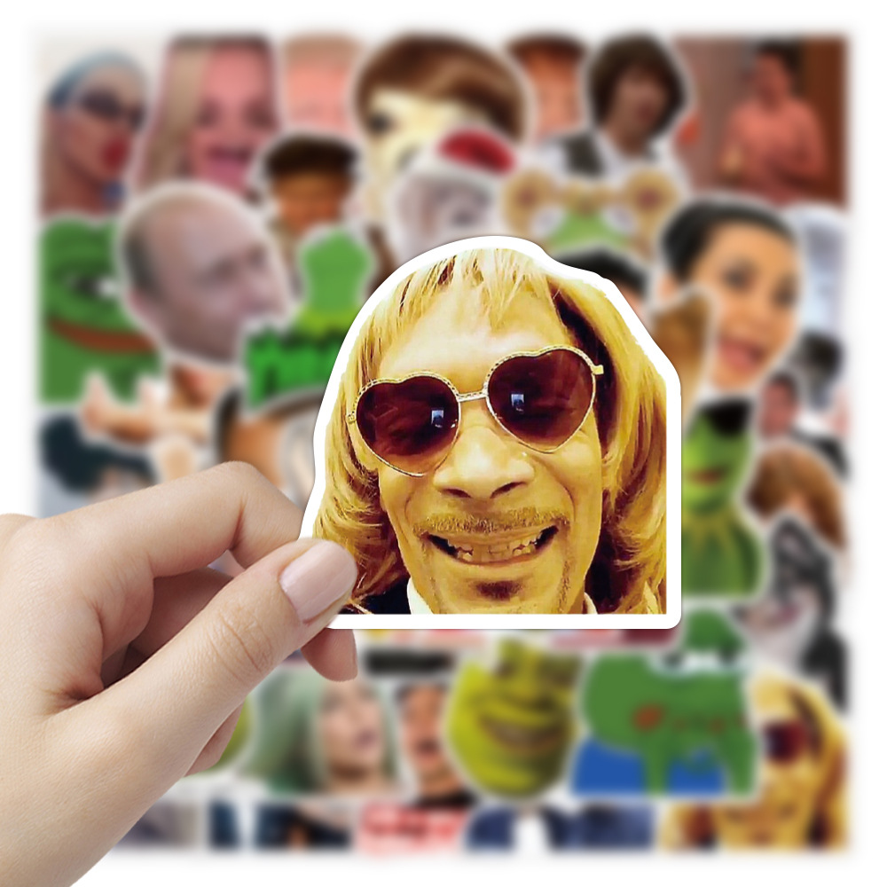 50张有趣搞笑网红脸表情包涂鸦贴纸行李箱电瓶车手机可移贴纸批发