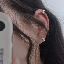 韩版新款S925银针蝴蝶结耳扣女水钻耳圈气质耳环耳饰品睡觉不用摘