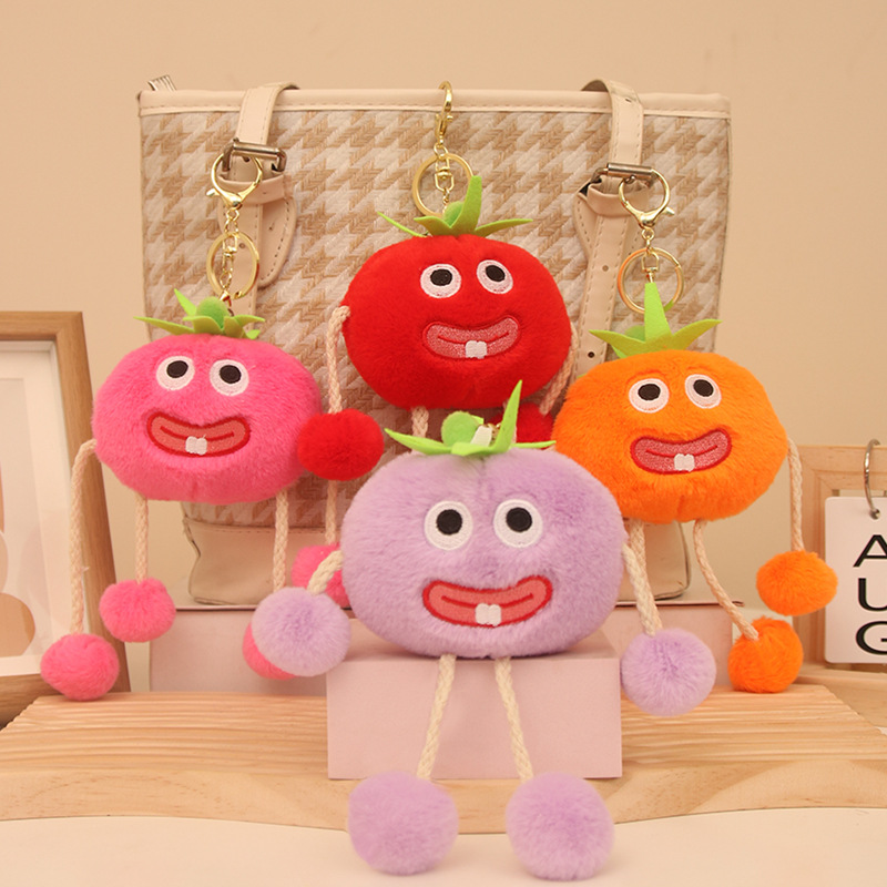 cartoon plush pull fruit student cute little doll hanging ornament keychain ornament doll backpack keychain