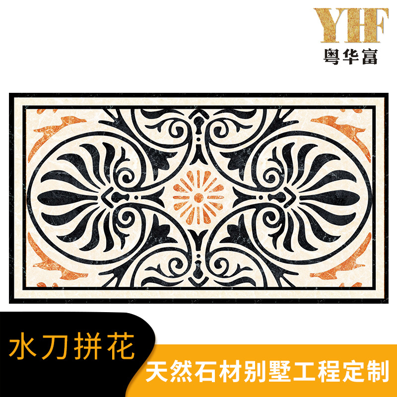 来图设计墅酒店大堂长方形水刀拼花大理石地板客厅玄关地板爵士白