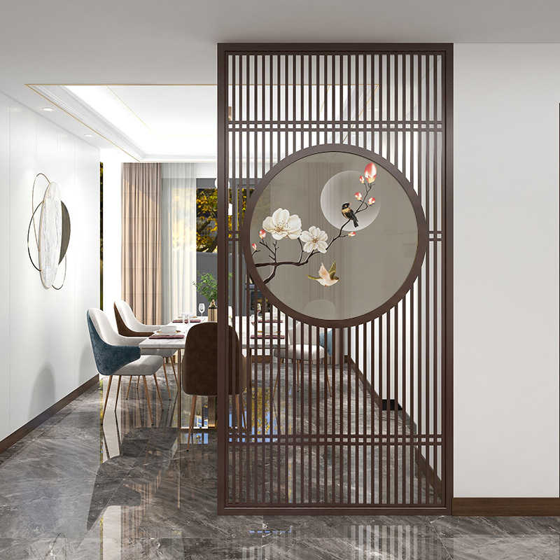 新中式客厅屏风隔断背景墙入户玄关办公室内家用挡煞实木栅栏装饰