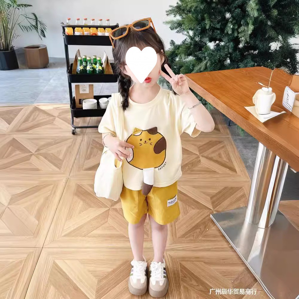 小女童夏装套装2024新款儿童洋气时髦夏天衣服宝宝夏季短袖三件套