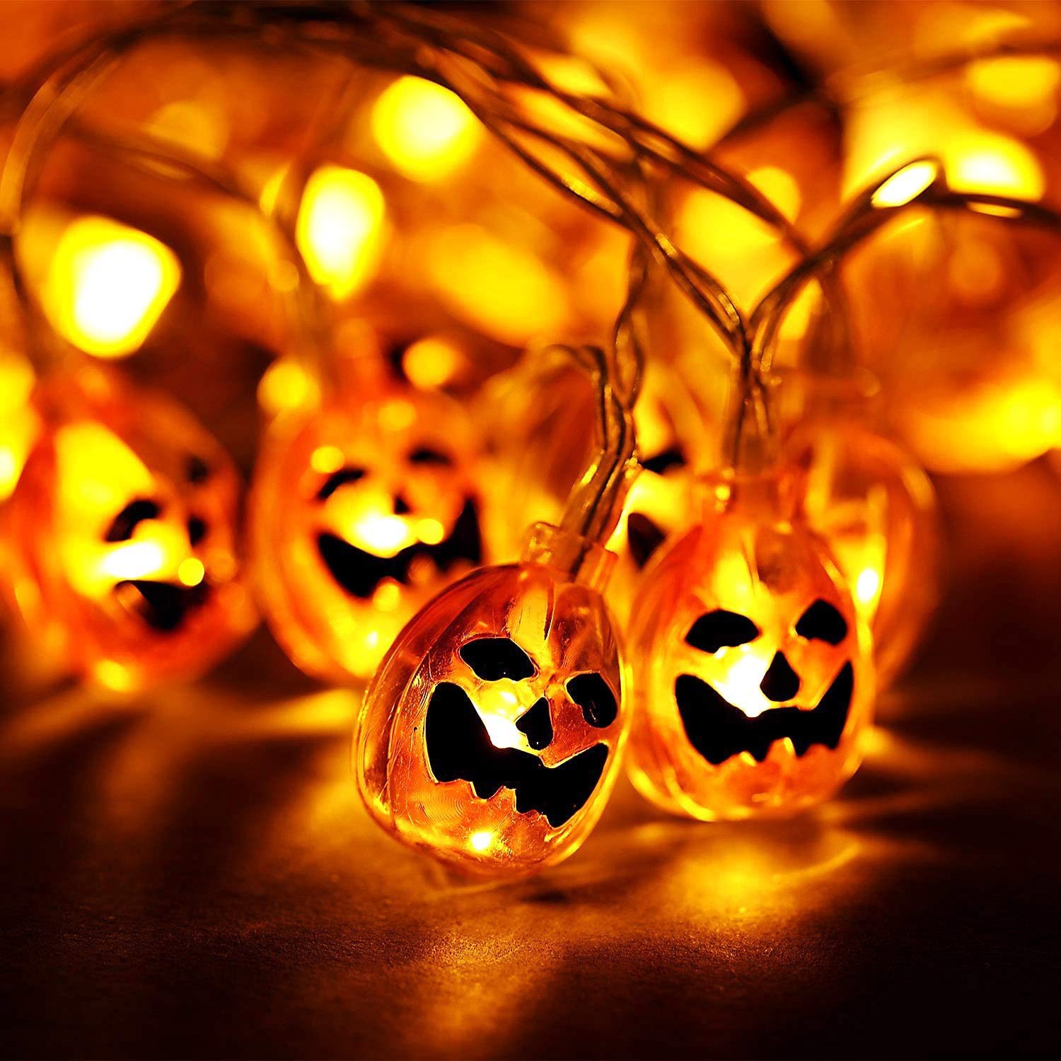 跨境批发led小南瓜头灯串万圣节庭院房间装饰电池灯挂灯鬼节串灯