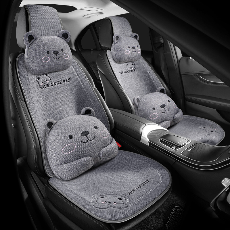 Car Cushion Four Seasons Universal Cartoon Single Piece Goddess Internet Celebrity Three-Piece Winter Warm Seat Cushion Linen Seat Cushion