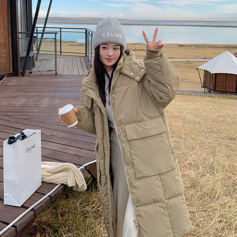 卡其色羽绒服女2023冬装新款韩版小个子白鸭绒中长款羽绒服外套女