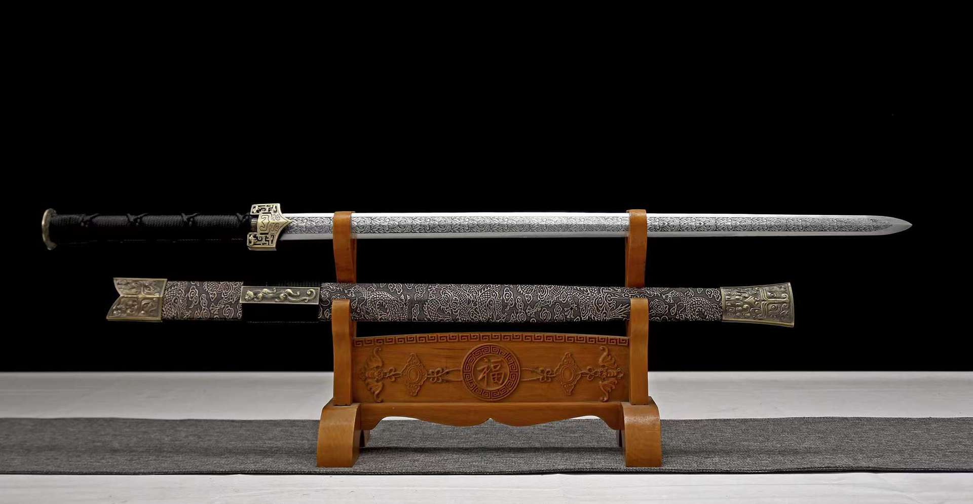 龙泉市刀剑复古摆设碳钢锻打车载一体长剑硬剑汉剑冷兵器未开刃