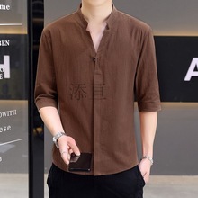 Zl半袖衬衫男士春夏季韩版潮流修身帅气衬衣七分袖中袖型男寸