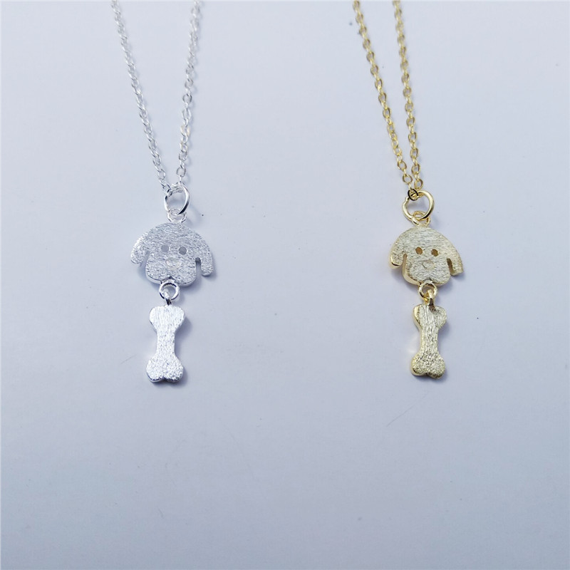 契爱s925银狗狗项链超萌可爱小狗项坠拉丝时尚锁骨链卡通动物饰品