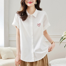 厂家直销爱心刺绣白衬衫女短袖夏季新款纯棉上衣文艺气质清新衬衣