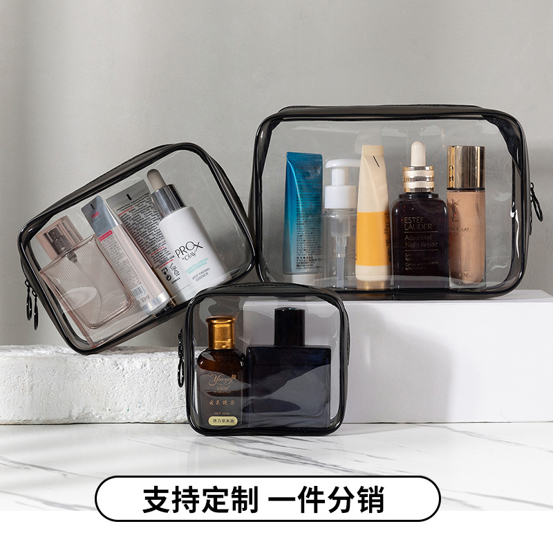 PVC Transparent Waterproof Cosmetic Bag Portable Travel Toiletry Bag in Stock Wholesale Customizable Logo Multifunctional Storage Bag
