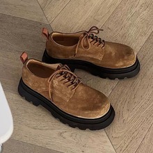 棕色翻毛皮德比鞋男休闲皮鞋真皮厚底大头鞋女