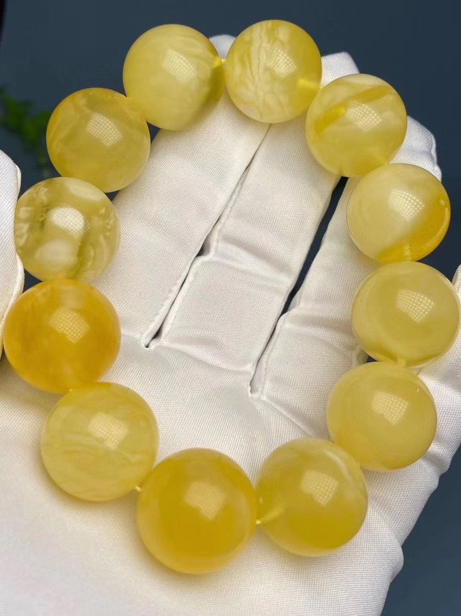 天然琥珀蜜蜡白花蜜大手串20m全品原矿无优化乌料蜜蜡大手串批发