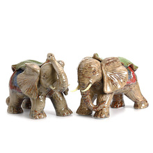 陶瓷工艺品招财大象摆件 动物摆饰 创意礼品 身披香蕉叶小象套组