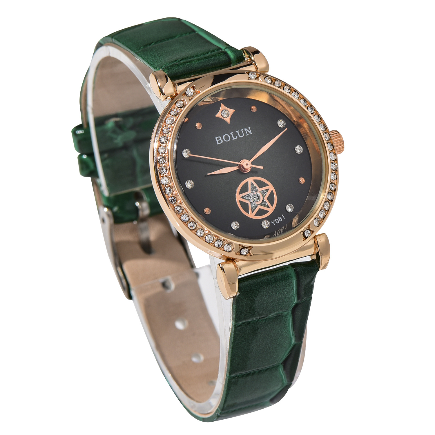bolun抖音同款简约水钻手表女韩版时尚潮流皮带石英女表一件代发