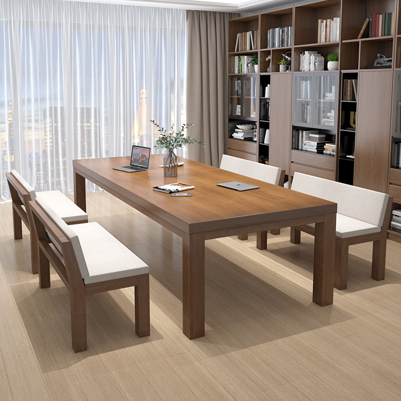 现代书房实木书桌 简约客厅办公室阅读室长条工作台休息区阅读桌