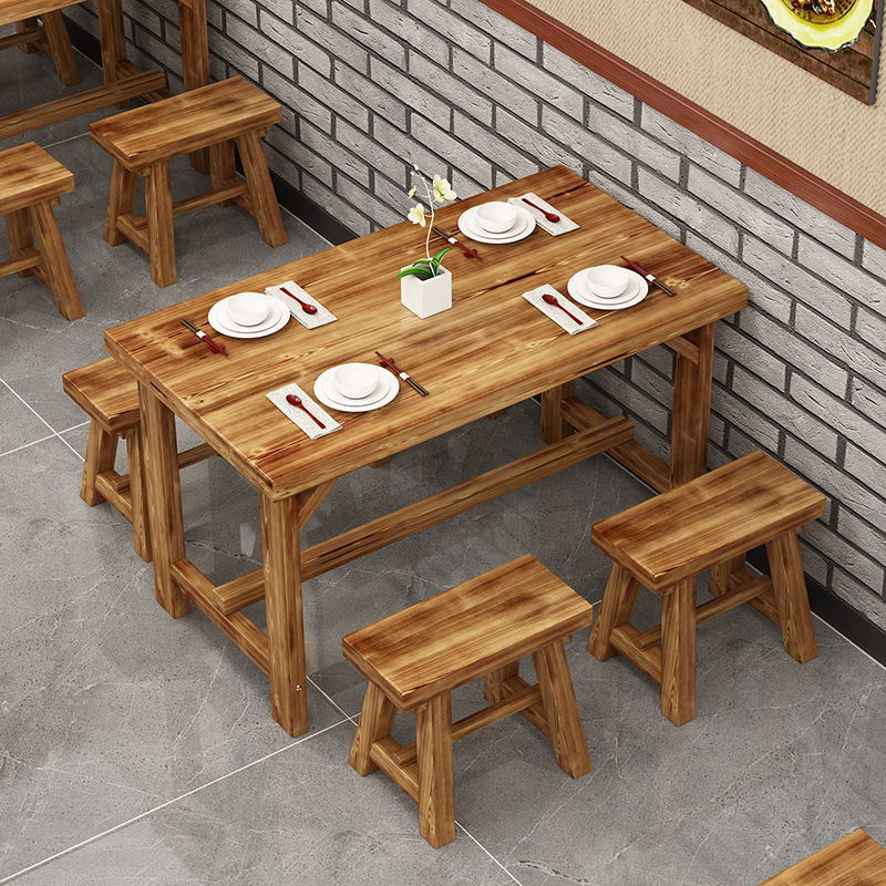 大排档桌椅饭店组合实木小吃店餐桌桌子烧烤店农家乐碳化餐桌椅