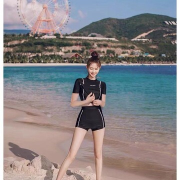 防晒泳衣女款长袖水母潜水服浮潜分体黑色冲浪保守运动学生游泳衣