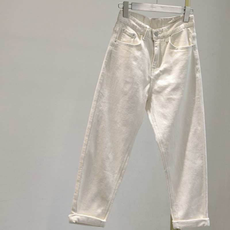 Creamy-white Harem Jeans Female 2023 Spring New High Waist Loose and Slimming Apricot Radish Daddy Pants