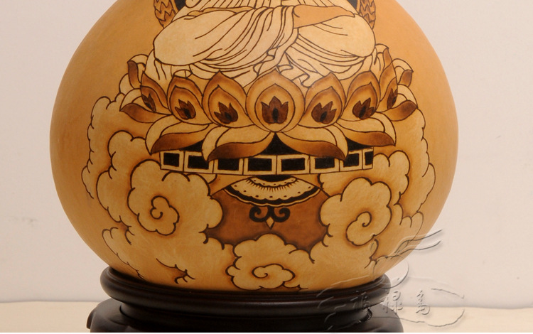 精品天然烫画纯手工烙画大葫芦摆件观世音菩萨佛像家居工艺品包邮