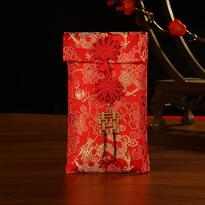 结婚婚礼万元红包布袋改口费大号刺绣红包袋风布艺绸缎利是封
