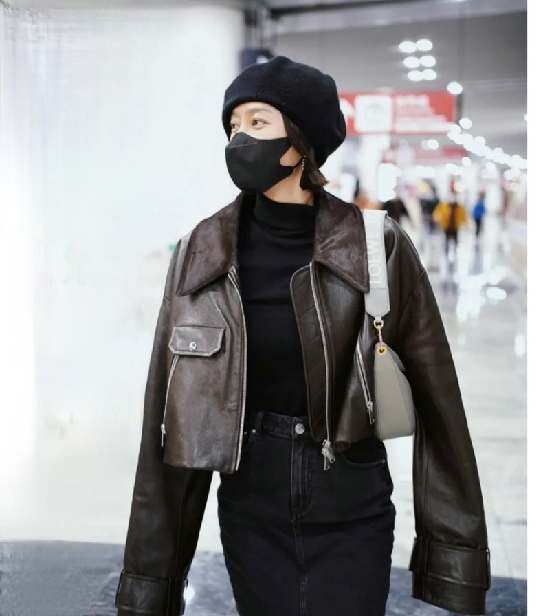 秦岚同款皮衣 k家复古落肩大宽袖皮肤 短款廓形小羊皮植鞣-阿里巴巴