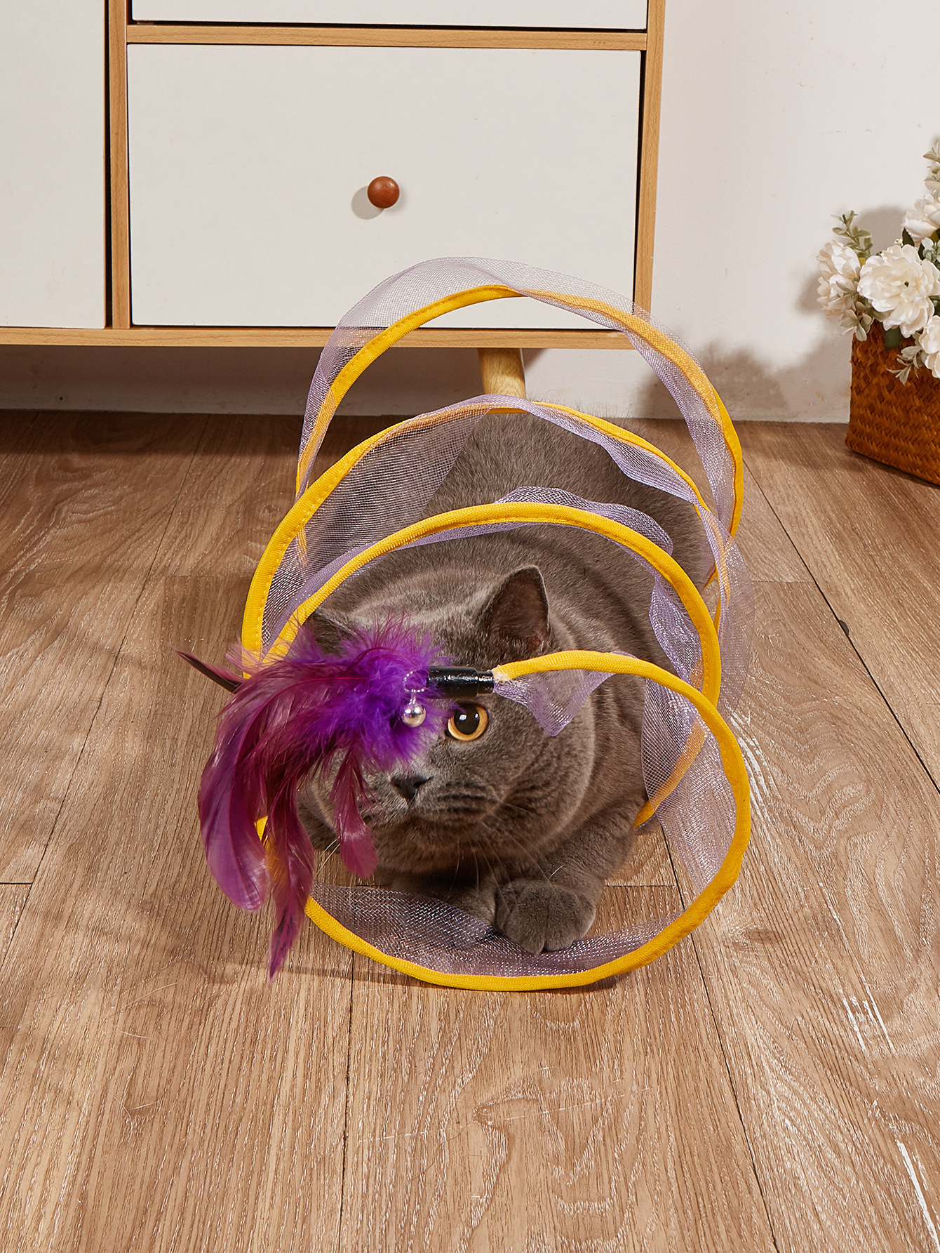 Cross-Border New 4 Cat Tunnel Feather Mouse Cat Toy Not Easy to Deform Playable Folding Cat Tunnel Wholesale