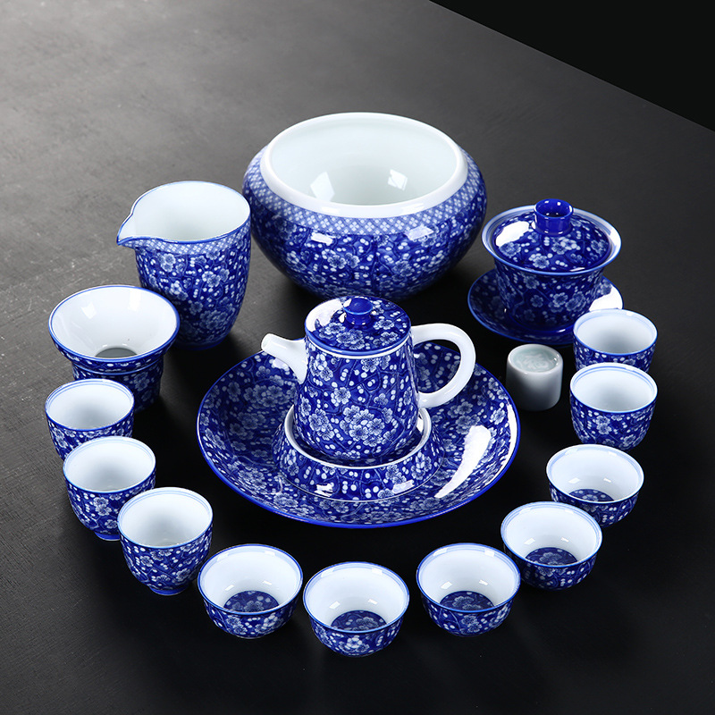 青花瓷功夫茶具套装家用复古高档礼盒装陶瓷盖碗茶壶喝茶茶杯套装
