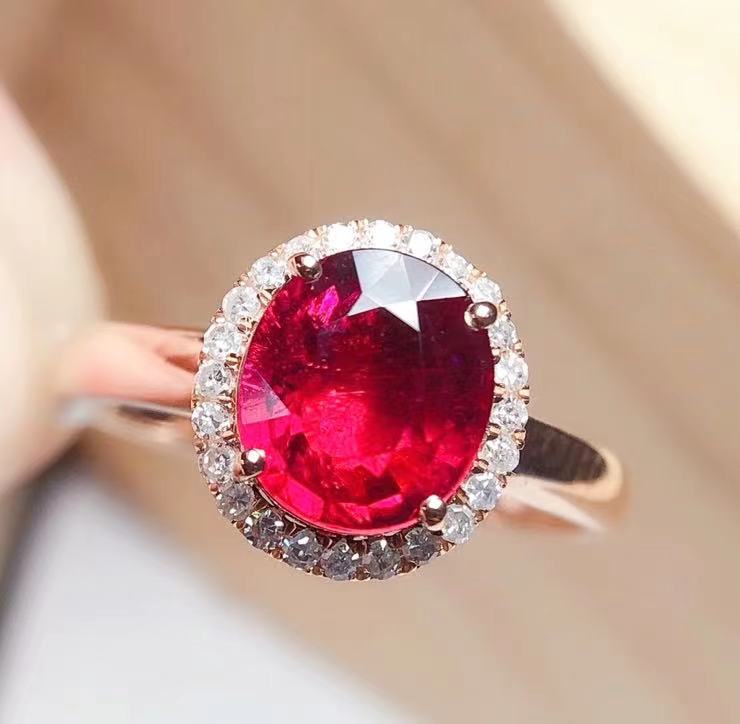 diy厂家18k金镶嵌天然鸽血红碧玺戒指 主石:2.35克拉-阿里巴巴