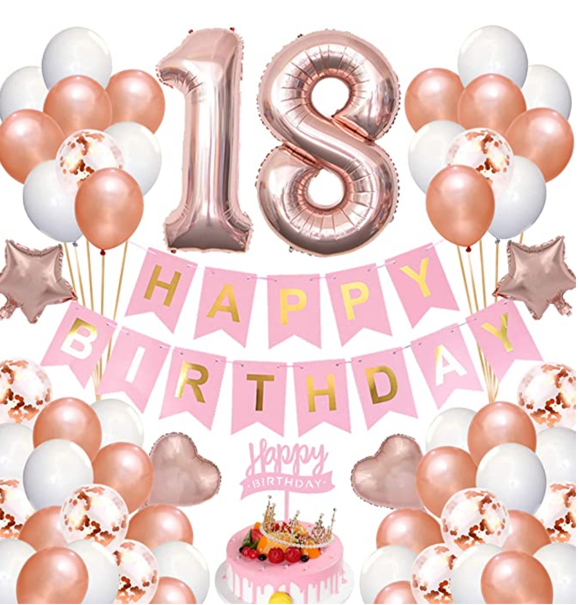 鱼尾生日拉旗玫瑰金生日快乐组合18 20岁生日派对装饰背景布置