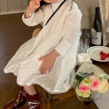 韩版2024春季新款女童小白裙提花法式白色连衣裙A字可爱娃娃裙子