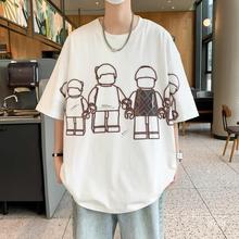 宇行个性印花男宽松短袖T恤搭配卡通青少年学生衣服半袖内搭潮流
