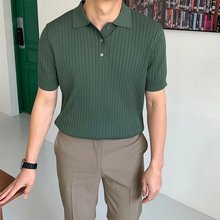 港风翻领polo衫短袖男潮牌宽松休闲夏季薄款绿色针织衫t恤打底衫