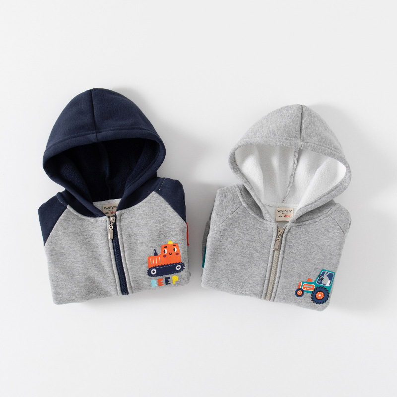 Children's Fleece-Lined Sweater 2023 New Autumn and Winter Boys Zipper Coat Baby Hoodie Cartoon Top Children's Fashion
