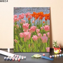 数字油画diy手工填充郁金香花卉客厅卧室装饰画手绘涂色油彩画画