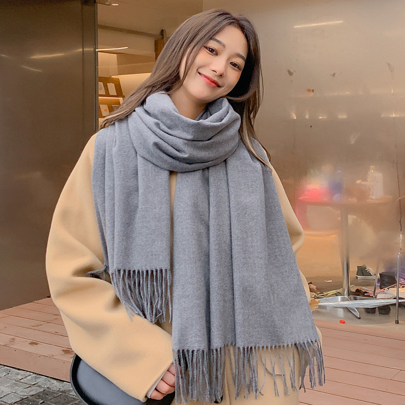 Wool Cashmere Scarf Women's Winter Solid Color 2023 New Style White Shawl Scarf Fall Winter Men Artificial Cashmere Scarf