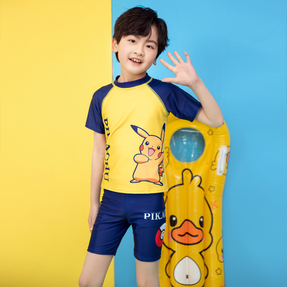 Cartoon Children's Swimsuit Boys' Swimming Trunks Middle and Big Children's Two-Piece Swimsuit Boys Primary School Students Play Water Swimming Equipment Set