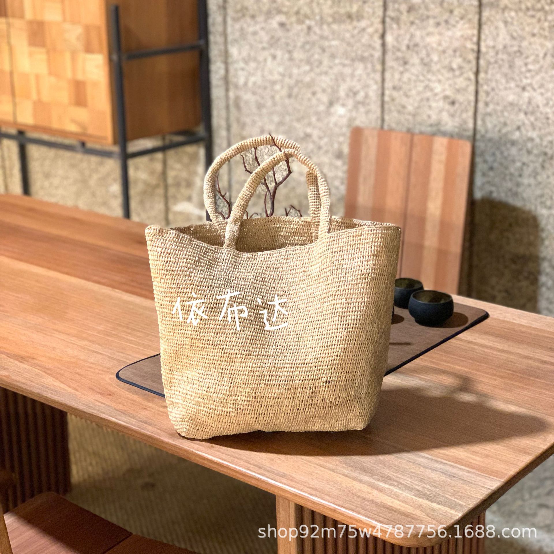 法式简约拉菲草手提包跨境高品质手工编织包百搭单肩草编包托特包