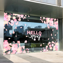 春季玻璃贴春天主题氛围感商场绿叶布置女装装饰樱花静电橱窗贴纸
