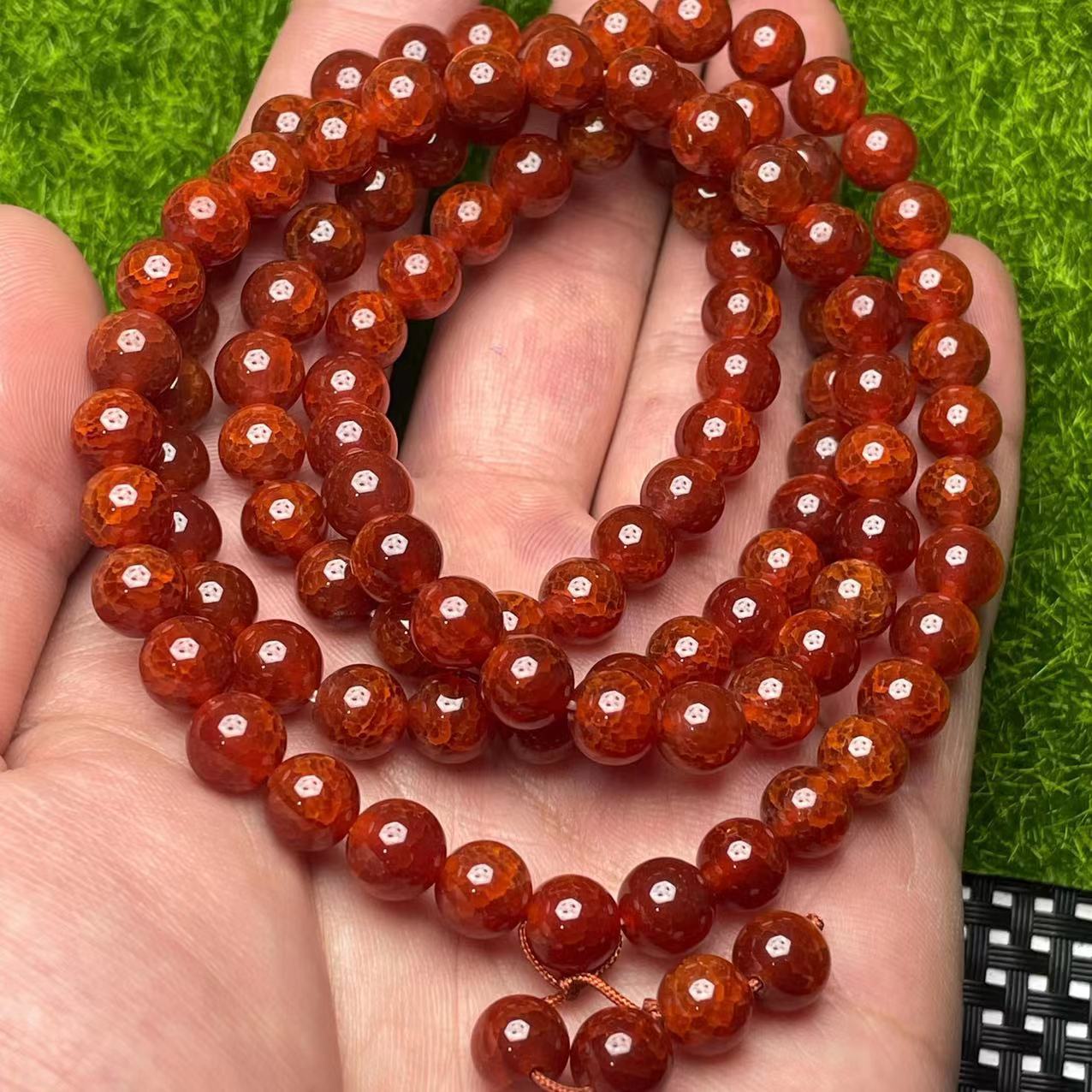 厂家直供一手货源天然玛瑙龙鳞凤血冰花龙鳞纹高光亮面8mm108粒