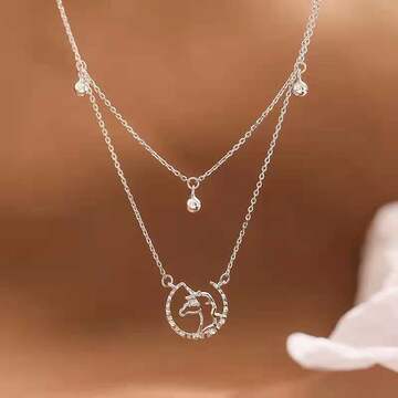 2021年新款双层独角兽项链女轻奢小众设计感精致锁骨链女夏-阿里巴巴