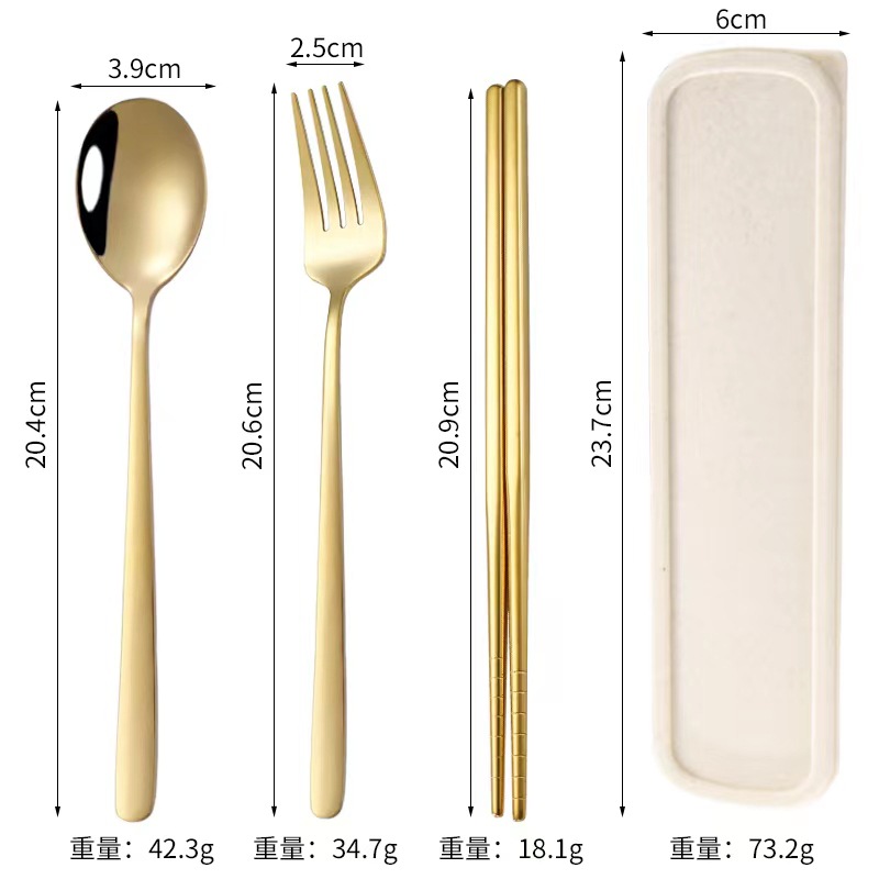 Stainless Steel Korean-Style Portable Tableware Fork Spoon Chopsticks Set Outdoor Gift Student Tableware Three-Piece Set