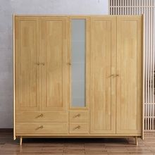 北欧全实木原木衣柜现代简约家用卧室带抽屉玻璃多层衣橱来样批发