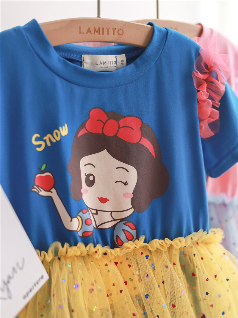 女孩白雪公主网纱裙洋气女童棉短袖t恤连衣裙儿童卡通夏季裙子