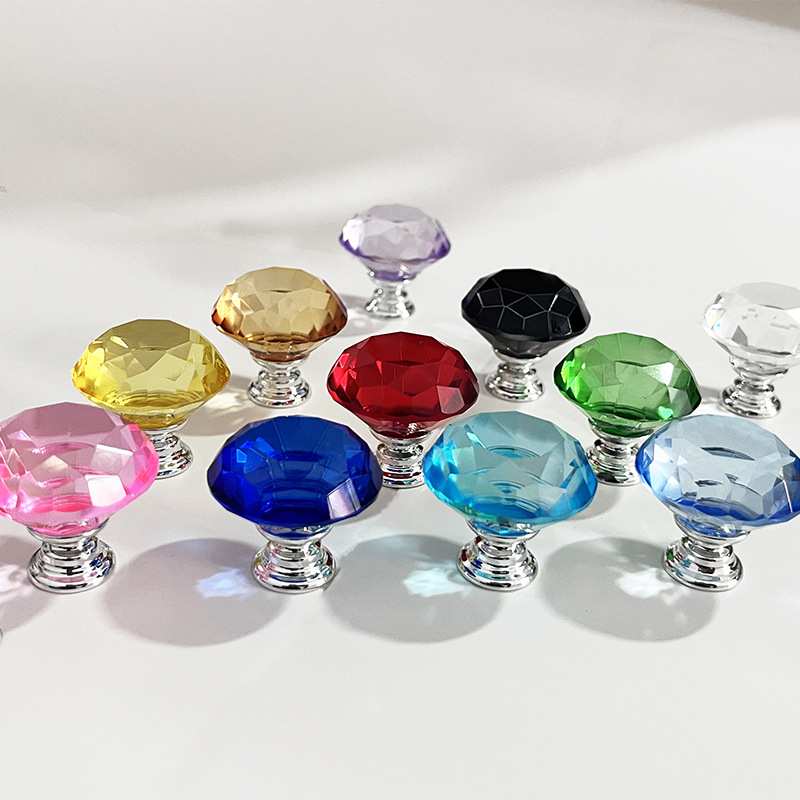 30mm水晶拉手抽屉橱柜五金旋柄旋钮家具陶瓷水壶彩色把手塑料底