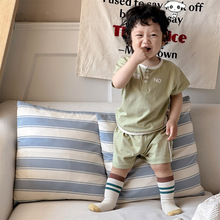 夏季1-3岁男宝韩版ins风新款婴儿童装字母休闲短袖短裤两件套套装