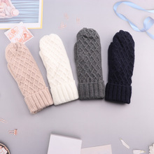 厂家直销新款韩版秋冬针织毛绒手套包指手套保暖加绒加厚连指手套