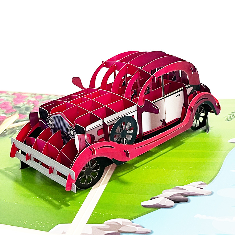 创意3d复古轿车贺卡节日婚礼祝福答谢卡片手工纸雕跨境卡片