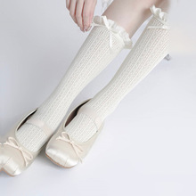 夏季薄款日系JK白色小腿袜透肉蕾丝花边短袜子蝴蝶结黑色中筒袜女