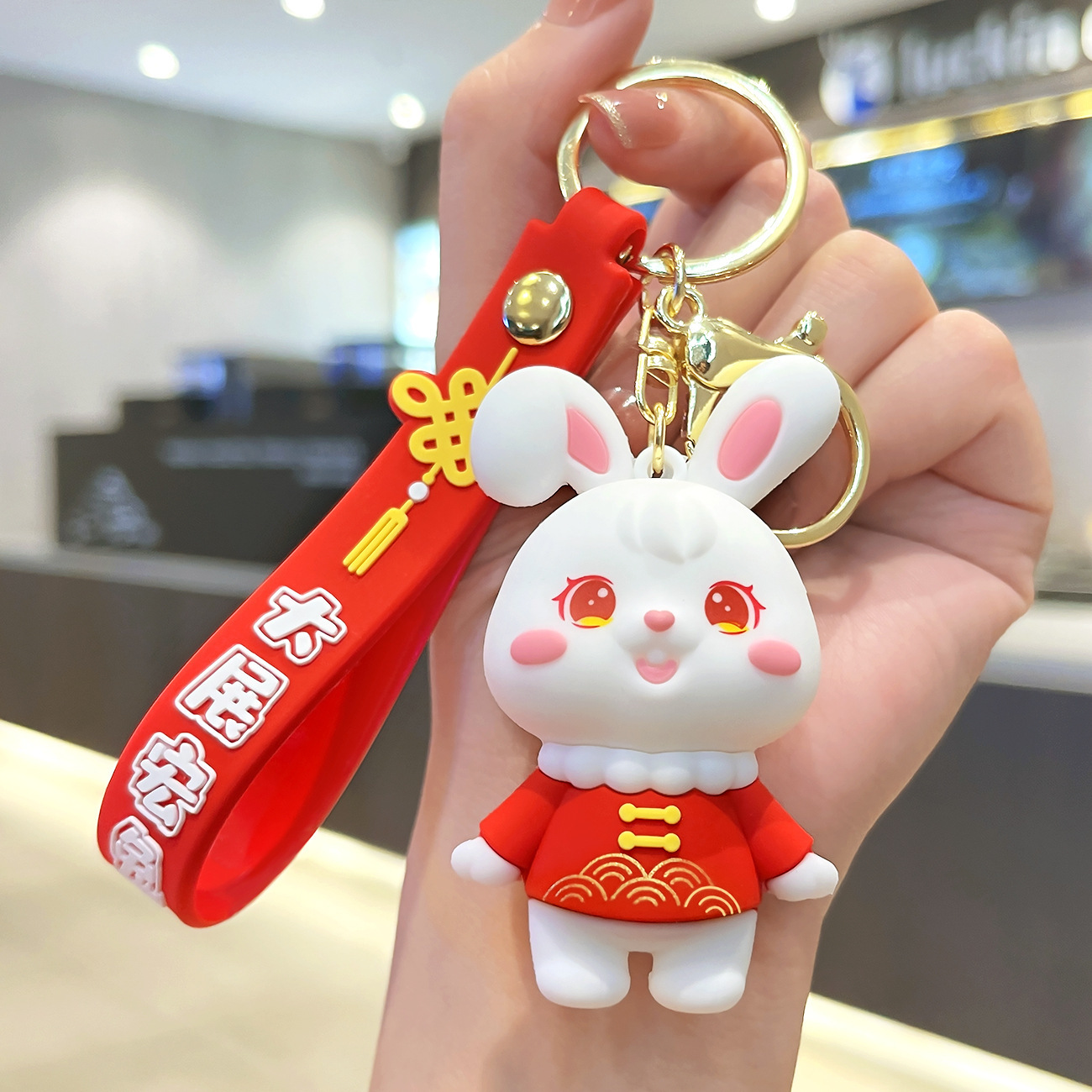 Chinese Style Rabbit Year Small Pendant Keychain Gift Wholesale Chinese Style Silicone Tang Suit Zodiac Doll Key Chain Gift