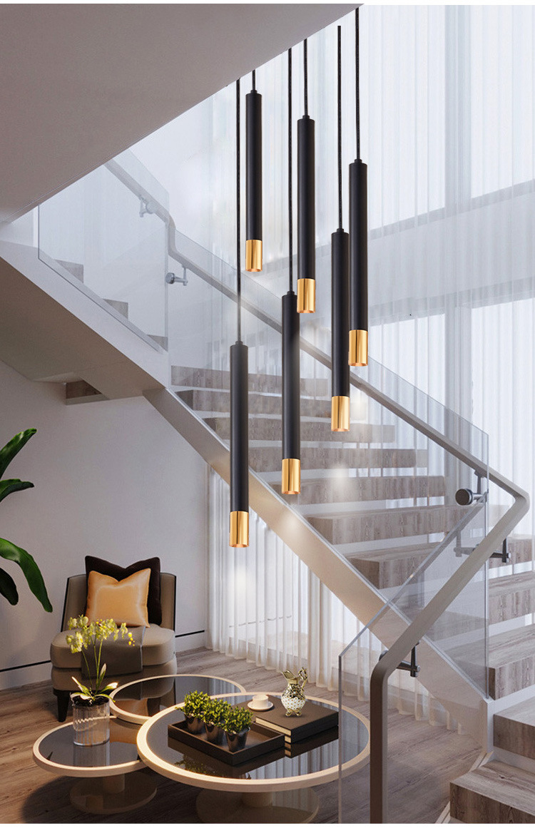 知光 射灯led吊灯吧台单头餐厅灯长筒圆柱黑色吸顶轨道灯明装筒灯